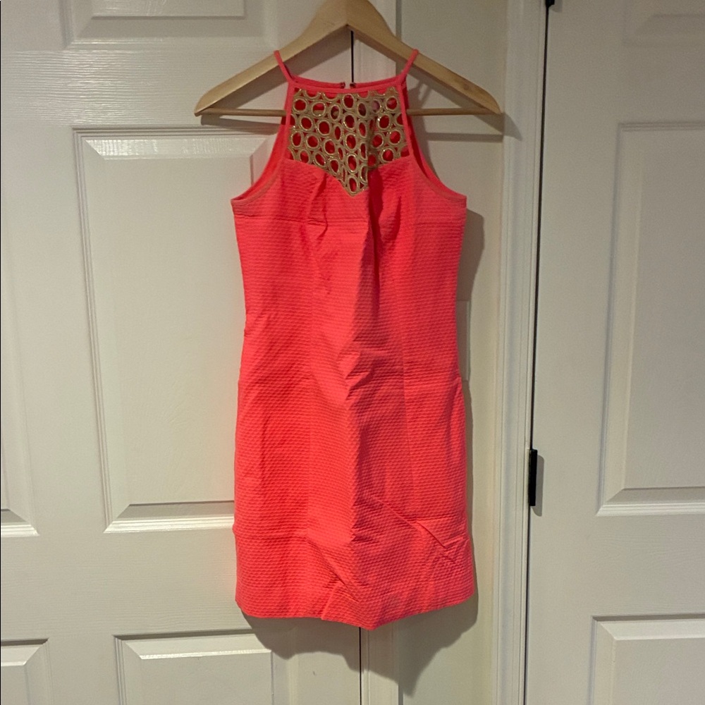 Lilly Pulitzer Coral Mini Dress with Gold Accent